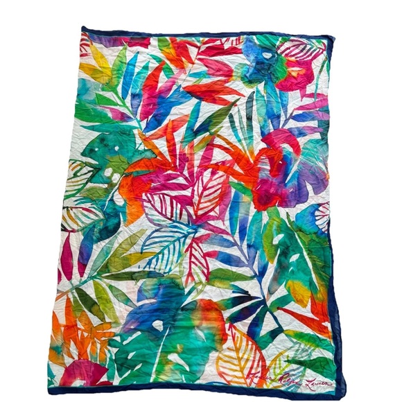 Lauren Ralph Lauren Scarf Sarong Floral Tropical Palm Leaf Viscose Watercolor - Picture 3 of 7